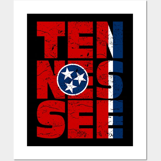 Vintage Tennessee flag with stars USA Wall Art by RockabillyM